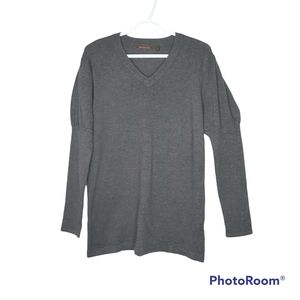 525 America Gray Long Puff Sleeve V-Neck Sweater Womens Size Large